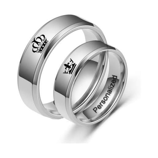 Ihanskio personalizzato anello per le coppie 18k anello in oro all'interno può inciso personalizzato di nozze promessa anelli di fidanzamento di titanio in acciaio 4mm 6mm 5-13# (silver, custom)