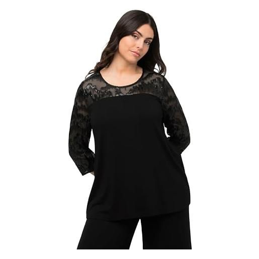Ulla popken blusa con paillettes camicia da donna, nero, 52-54