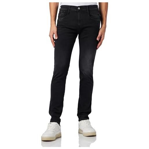 REPLAY jeans uomo anbass slim fit recycled hyperflex elasticizzati, grigio (dark grey 097), w38 x l34