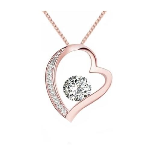 Quadiva collana 'cuore', decorata con cristalli scintillanti di swarovski®, collana a forma di cuore, colore: placcato in oro rosa champagne 18 carati