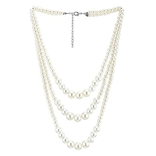 COOLSTEELANDBEYOND tre filoni stratificato bianco perla statement collana perline catena abito da sera nozze nuziali banchetti elegante