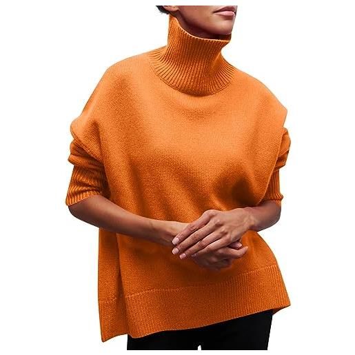 Generic maglione da donna in tinta unita, comodo, a collo alto, stile strada, a maniche lunghe, maglione lavorato a maglia, 1 arancione. , m
