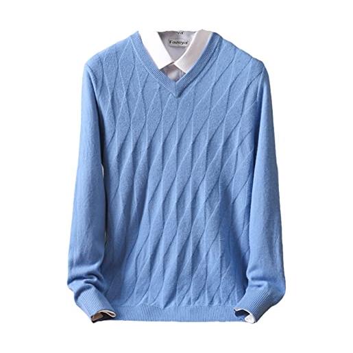 Vsadsau 100% puro cashmere maglione maglione maglione pullover con scollo a v da uomo tinta unita lavorato a maglia top, haze blue, l