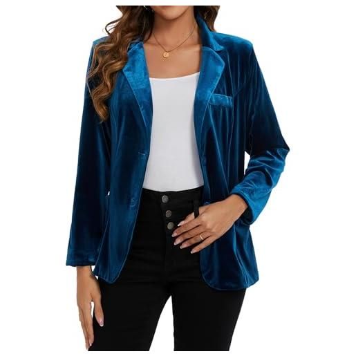 MINTLIMIT giacca da donna in velluto, giacca casual da lavoro e ufficio, a maniche lunghe, completamente foderata, con tasche, blu reale, 48