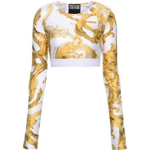 Versace Jeans Couture top crop con stampa watercolour couture - bianco