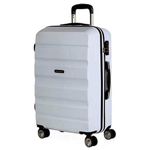 ITACA - valigia media da viaggio rigide. Trolley medio con 4 ruote. Materiale abs valigia media rigida in offerta resistente e super leggero - valigia 20 kg lucchetto tsa t71660, bianco