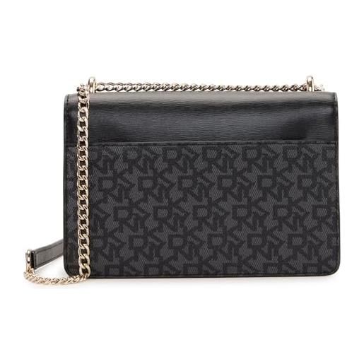 DKNY bryant large flap crossbody bag with an adjustable chain strap in coated logo, donna, nero