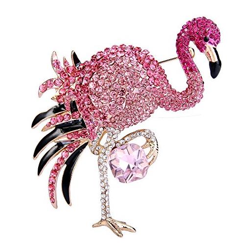 EVER FAITH spilla gioiello, cristallo smalto elegante flamingo uccello spilla rosa oro-fondo