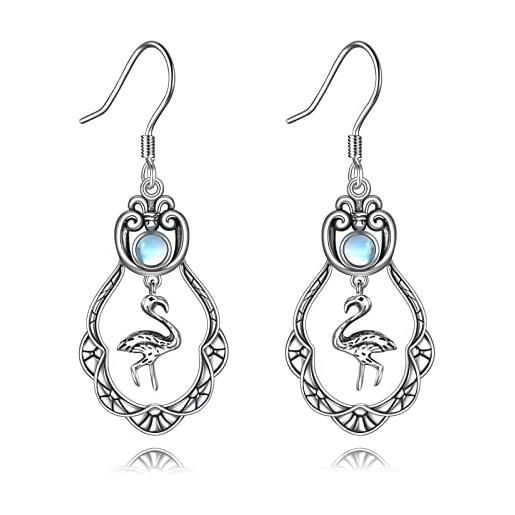 VENACOLY orecchini con fenicottero orecchini pendenti con pietra di luna in argento sterling 925 gioielli regali di compleanno per le donne