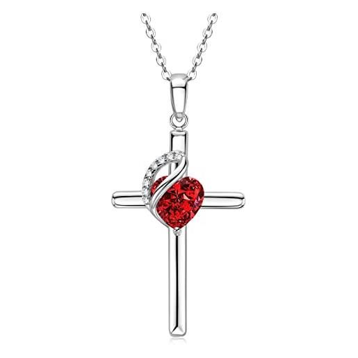 AINUOSHI collana a croce con pietra portafortuna, da donna, in argento 925, con ciondolo a forma di cuore, con zirconi, collana in argento