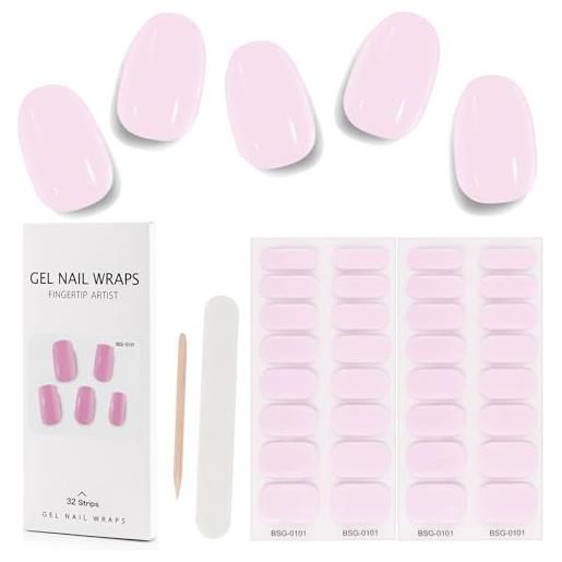 Kalolary 32pcs strisce di smalto in gel cure, adesivi per nail art adesivi a fascia completa, adesivi per chiodo uv/led gel impermeabili con file per chiodi e bastoncino (rosa)