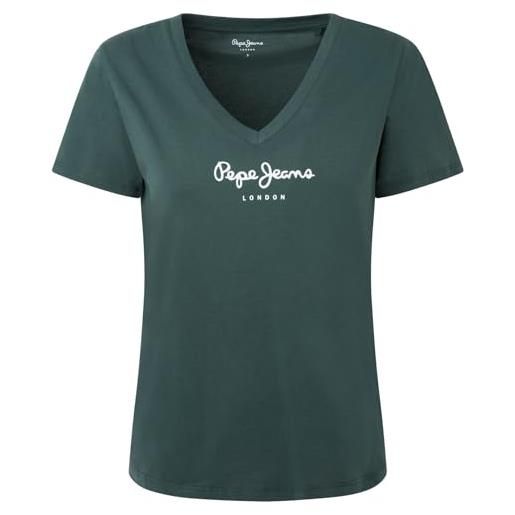 Pepe Jeans wendys v neck, t-shirt donna, verde (regent green), xs