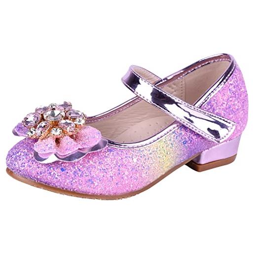 ANBIWANGLUO scarpe principessa bambina scarpe paillettes tacco bambini sandali partito da ragazze 28 eu/etichetta 29, blu