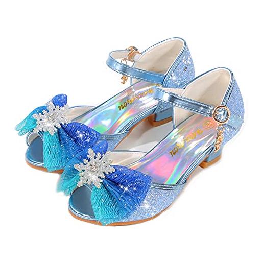 ANBIWANGLUO scarpe principessa bambina scarpe paillettes tacco bambini sandali partito open toe da ragazze rosa, 31 eu
