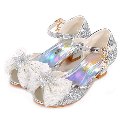 ANBIWANGLUO scarpe principessa bambina scarpe paillettes tacco bambini sandali partito da ragazze 26 eu, blu