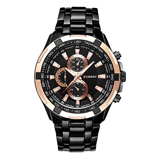 Curren 8023 - orologio da polso da uomo, sportivo, al quarzo, in acciaio inox, impermeabile rose gold all black