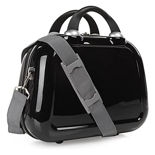 ITACA - beauty case da viaggio per donna e uomo in policarbonato - valigia rigida con maniglia superiore e tracolla regolabile - elegante e marca, nero