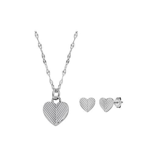 Fossil set harlow heart to heart da donna composto da collana con pendente e orecchini in acciaio, jf04669set