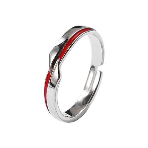 Skcess fede nuziale semplice, in argento sterling 925, anelli promessi per coppie con linea rossa argentata e rossa, coppia regolabile, regalo, adjustable, nessuna pietra preziosa