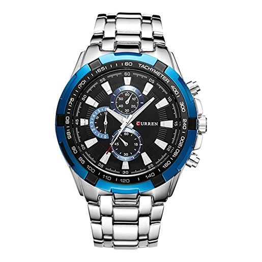 Curren 8023 - orologio da polso da uomo, sportivo, al quarzo, in acciaio inox, impermeabile blue silver black