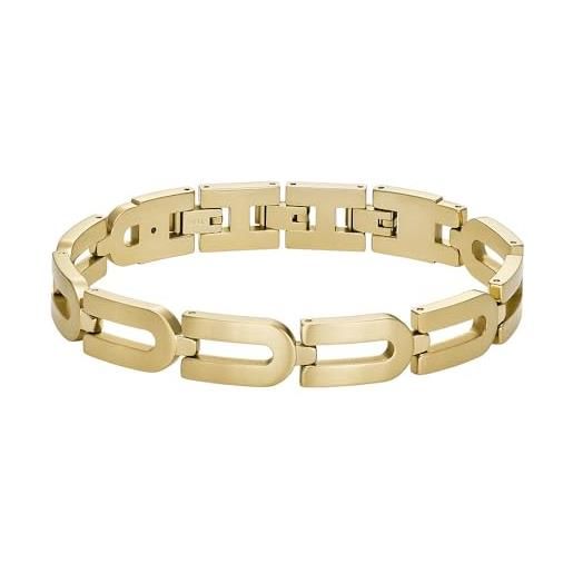 Fossil bracciale a catena heritage d-link chain da uomo in acciaio color oro, jf04691710