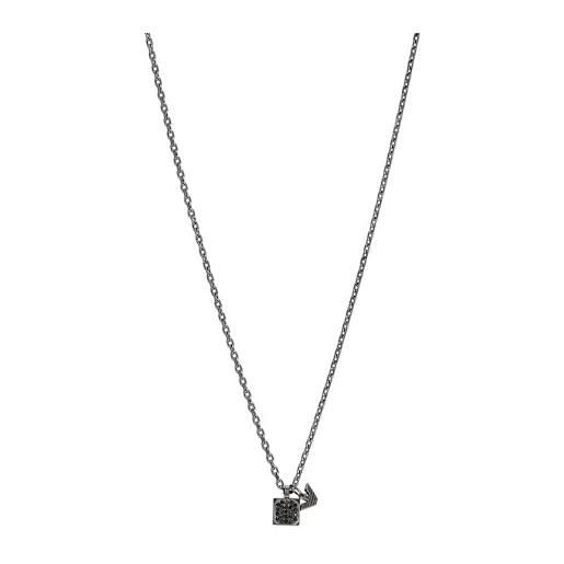 Emporio Armani collana con pendente da uomo in acciaio color canna di fucile con cristalli neri incastonati, egs3083060