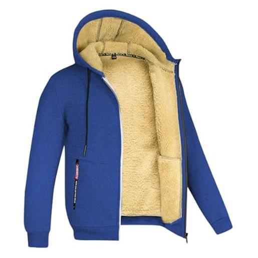 crazynekos cappotto in pile da uomo invernale caldo con cappuccio con cerniera sherpa foderato felpa pesante giacca spessa, blu reale, m