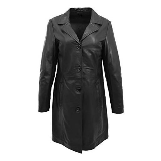 A1 FASHION GOODS laura - giacca lunga da donna in vera pelle nera con bottoni lunghi 3/4, nero , 42