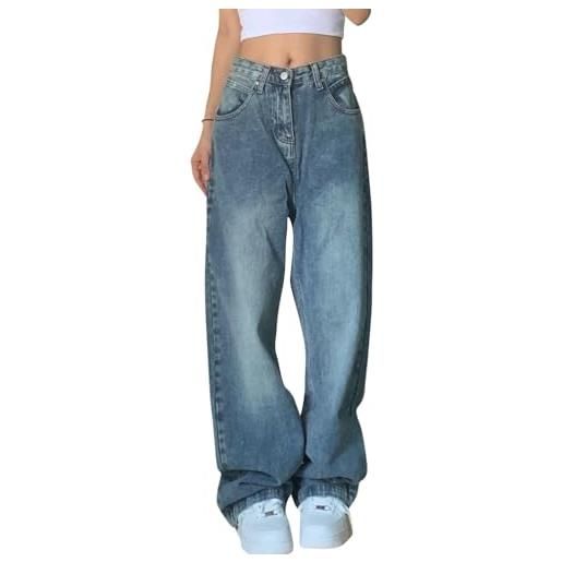 Onsoyours cargo jeans donna y2k pantaloni a vita alta streetwear a gamba larga pantaloni in denim vintage casual pantalone dritto f blu xs