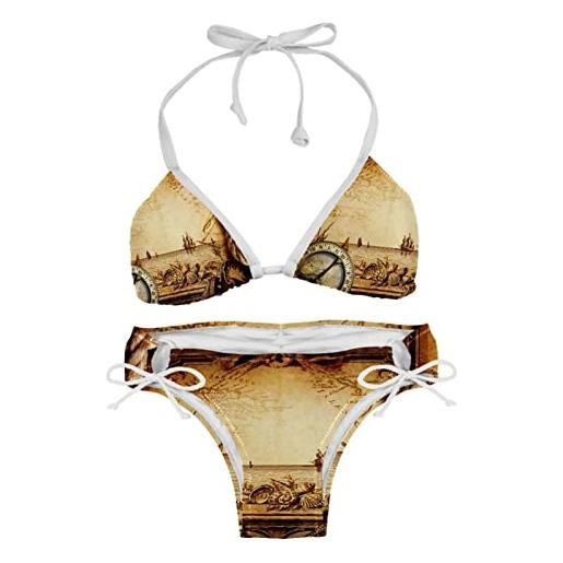 Generic bikini set per donna spiaggia costume da bagno avventura storie vintage, multicolore, taglia unica-m