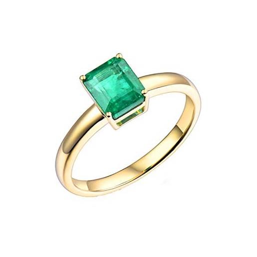Mesnt anello donna oro, anello in oro giallo 18 carati con rettangolo 4 poli 1.6ct asscher cut smeraldo creato in laboratorio regalo per la festa della mamma taglia 17