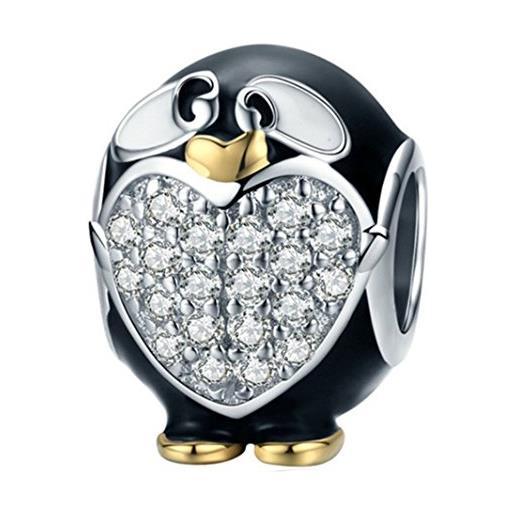 EyeCandy UK charm a forma di adorabile pinguino, in vero argento sterling al 100 % con zirconi trasparenti, adatto per bracciali da donna fai da te, scc463
