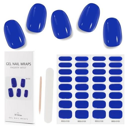 Kalolary 32pcs strisce di smalto in gel cure, adesivi per nail art adesivi a fascia completa, adesivi per chiodo uv/led gel impermeabili con file per chiodi e bastoncino (blu oltremare)