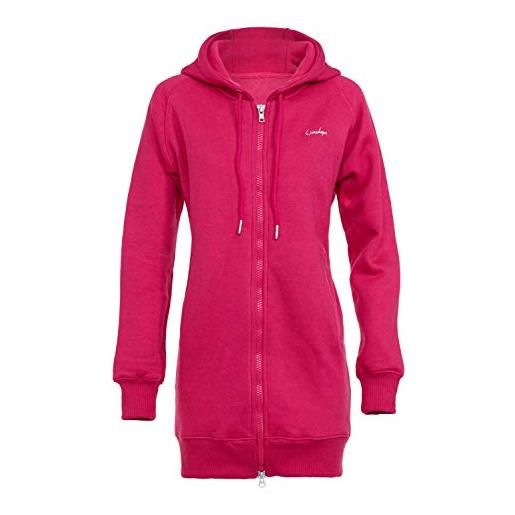 Winshape lange, kuschelige hoodie-jacke j006 mit 2-wege-zipper, street style felpa con cappuccio, deep/pink, xs regular donna