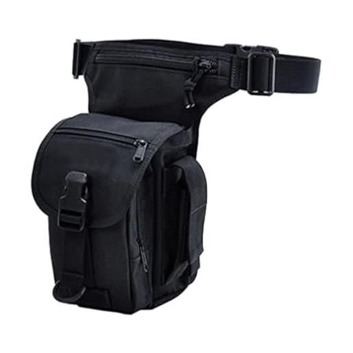 Hebetag marsupio da viaggio in tela, per uomo e donna, stile militare, con tasche multiple, multi-tasca con tasca a goccia per coscia verde militare, nero