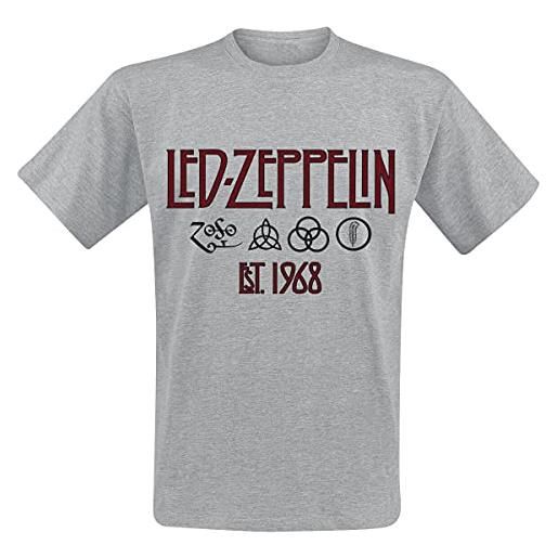 Led Zeppelin symbols est. 1968 uomo t-shirt grigio sport 3xl 90% cotone, 10% poliestere regular