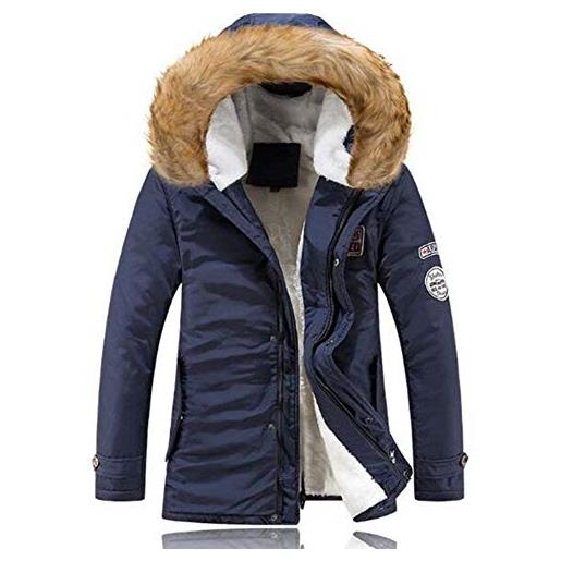Huixin men's parka winter jacket fur cotton men's hood ragazzo jackets hooded ntel warm trench coat (color: blau, size: s)