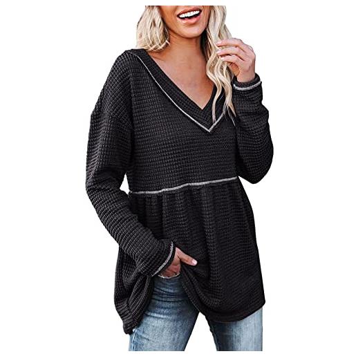 Vuncio maglietta manica lunga donna top donna eleganti particolari fantasia comode camicie donna invernali stampa retro taglie forti economiche sport vacanza casual bluse tunica t-shirt (black, xxl)