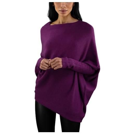 RhAny maglione drappeggiato asimmetrico, manica lunga a pipistrello, maglione con spalle scoperte pullover in maglia slouchy (one size, purple)
