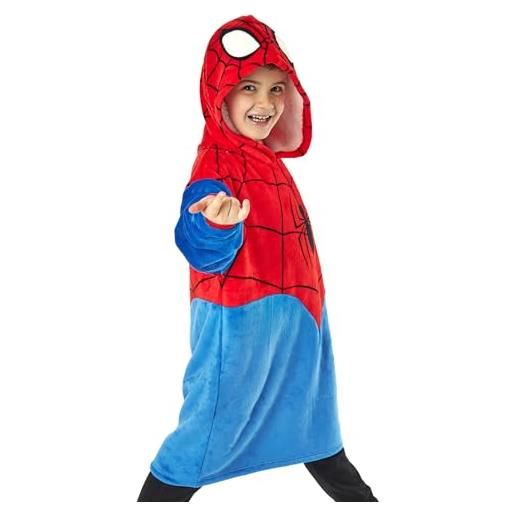 Marvel spiderman boys felpa con cappuccio coperta indossabile pile rosso e blu con cappuccio per bambini | supereroe spider-man pigiameria | regalo di merchandising del film dell'eroe del fumetto