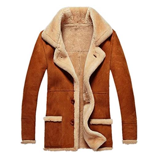 CRITOR giacca uomo in pelle di pecora scamosciata faux fur fleece lining shearling thicken winter warm coat outwear