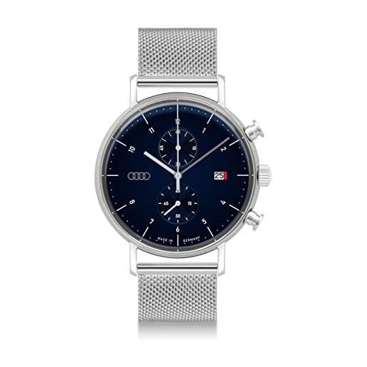 Audi collection cronografo da polso da uomo, con logo, argento/blu 3102200300
