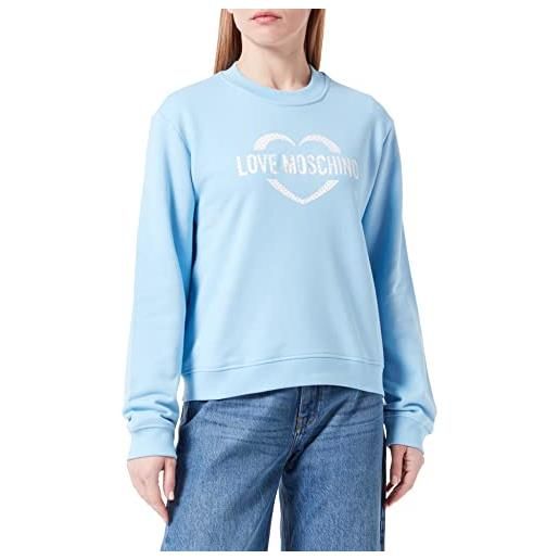 Love Moschino regular fit roundneck long-sleeved with heart holographic print maglia di tuta, light blue, 46 da donna