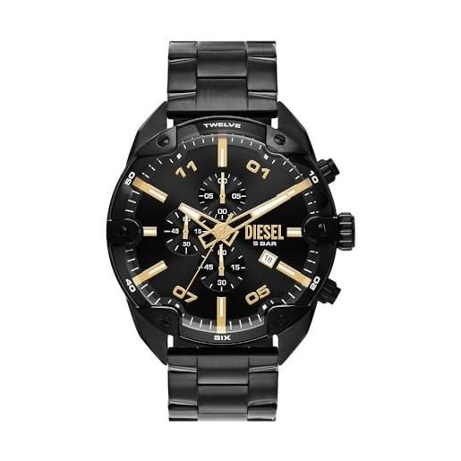 Diesel orologio da uomo con movimento cronografo spiked, orologio in acciaio inossidabile con cassa da 49 mm e bracciale in acciaio, nero