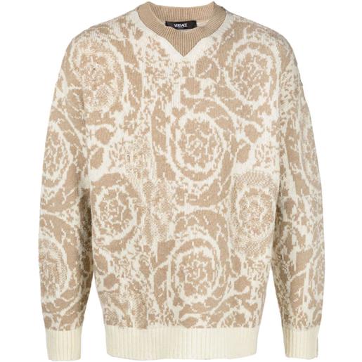 Versace maglione con intarsi barocco - toni neutri
