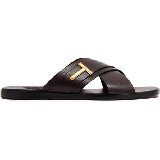 TOM FORD sandali slides con placca logo - marrone