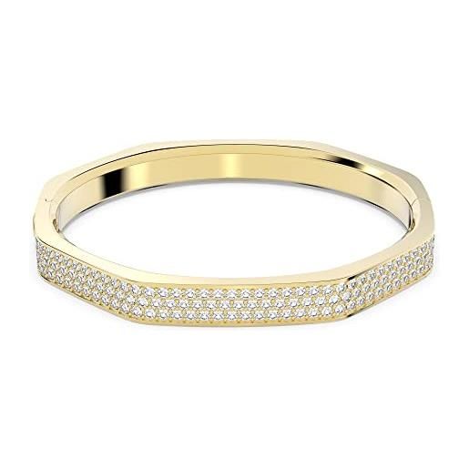 Swarovski dextera bracciale rigido, con pavé di cristalliSwarovski, forma ottagonale, placcato in tonalità oro, taglia m, bianco