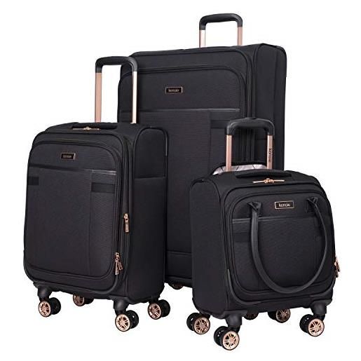 Kensie set di 3 valigie hudson, nero con oro rosa, set di valigie da 3 pezzi