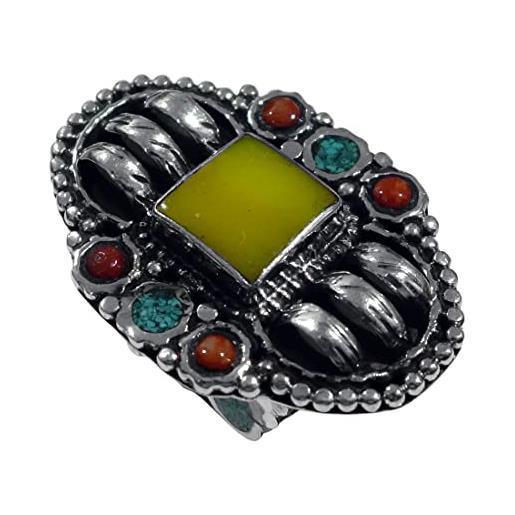 Tibetan Silver anello fatti a mano per donne anelli design pietre preziose turchese corallo, gioielli moda argento placcato 925 per regali, anelli regolabili