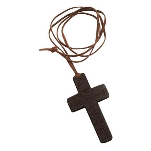 Artibetter 30pcs croce di legno collana croce pendente catena di cuoio corda collana collo appeso collana cattolica per uomo donna